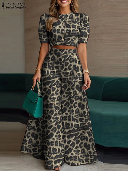 ZANZEA Women's Set – Crop Top & Wide Leg Pants
