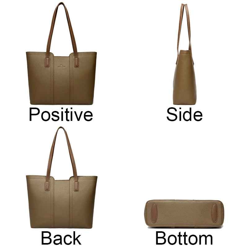 Bolsa Feminina Bucket de Cor Sólida – Tote & Transversal em Couro Macio com Alta Capacidade