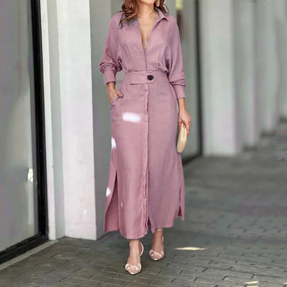 Vestido Feminino de Outono – Manga Longa com Decote V