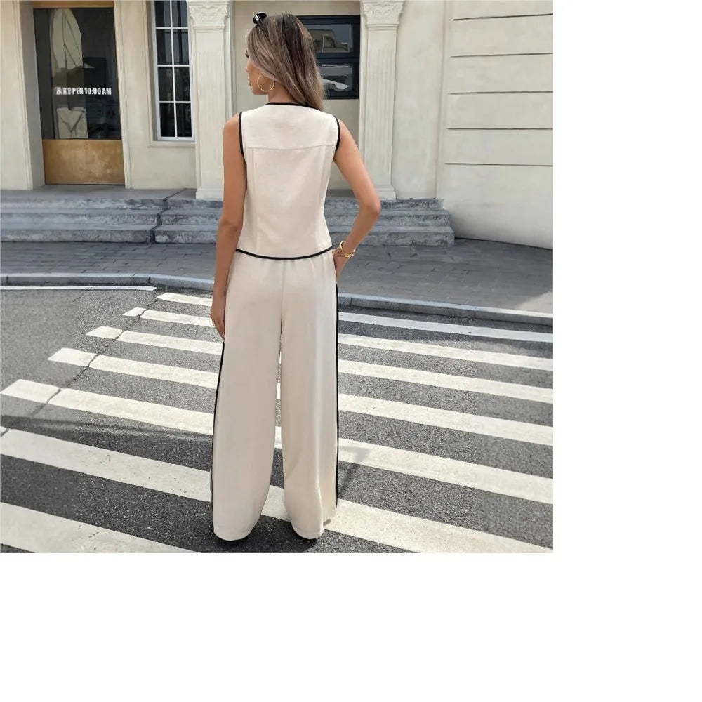 Conjunto Feminino 2 Peças – Colete Sem Manga & Calça de Cintura Alta