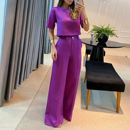Conjunto Feminino Office – Blusa & Calça Reta de Cintura Alta