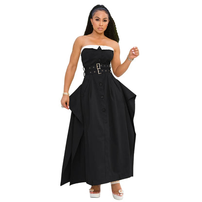 Vestido Trench Feminino MaxI – Sem Mangas, Cinto Duplo, Botão Único