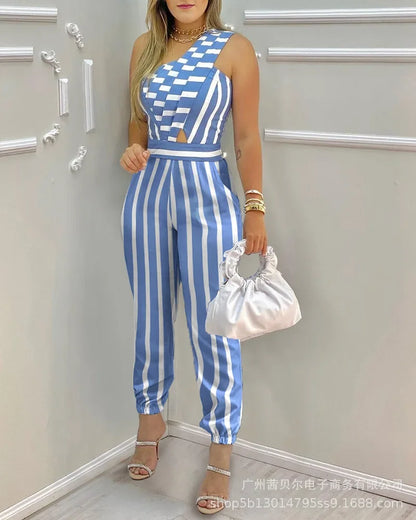 Vestido Listras & Recortes – Elegância Leve para Primavera e Verão