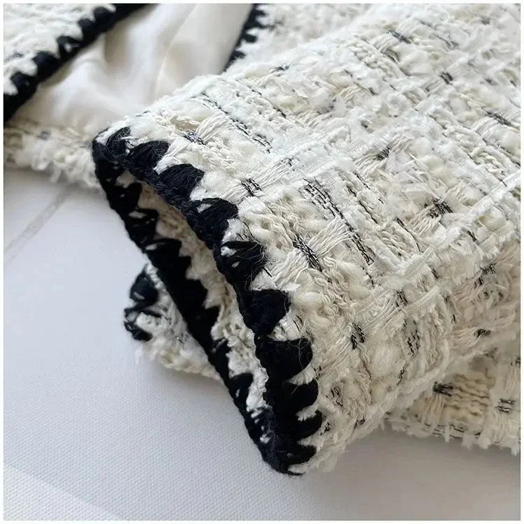 Jaqueta Tweed Elegante – Estilo Francês Office Lady