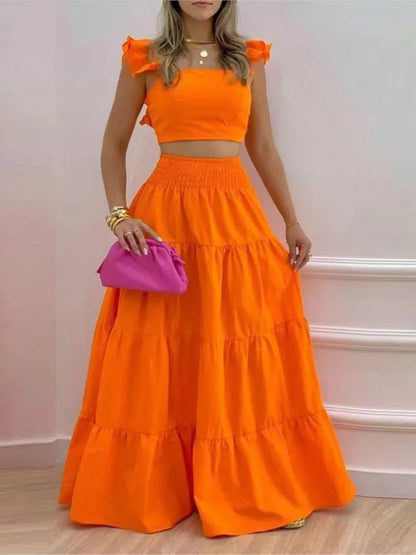 Conjunto Feminino Elegante – Top Solto & Vestido Maxi
