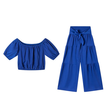 Women's Casual Set – Top & High-Waisted Wide Leg Pants