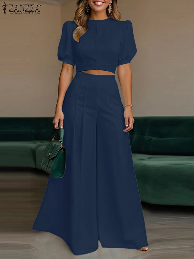 ZANZEA Women's Set – Crop Top & Wide Leg Pants