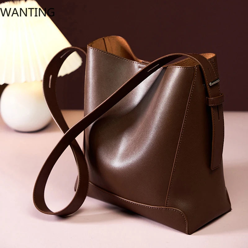 Bolsa Feminina Shoulder em Couro Legítimo – Grande Capacidade