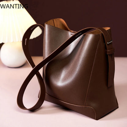 Bolsa Feminina Shoulder em Couro Legítimo – Grande Capacidade