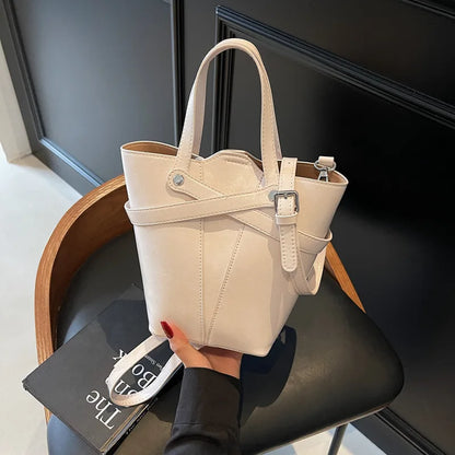 Bolsa Feminina Bucket Multi-Way – PU Couro Impermeável Minimalista