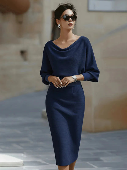 Elegant Midi Dress – High Waist & 7/8 Sleeve