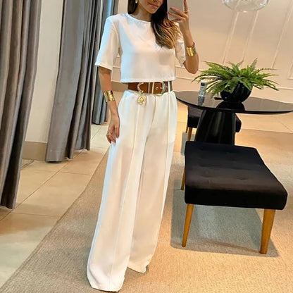 Conjunto Feminino Office – Blusa & Calça Reta de Cintura Alta