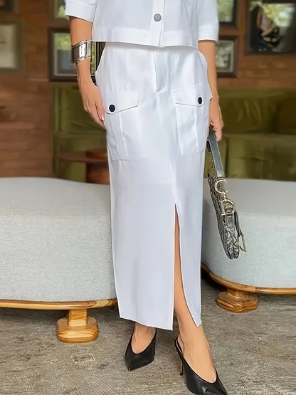 Women's Skirt Set – Button Blouse & Elegant Skirt