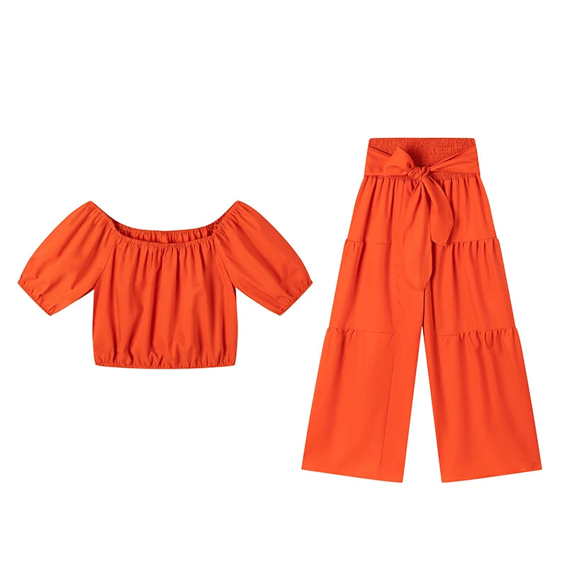 Women's Casual Set – Top & High-Waisted Wide Leg Pants