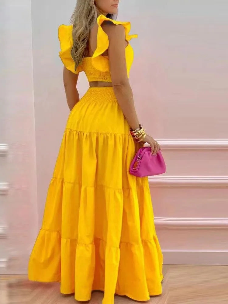 Conjunto Feminino Elegante – Top Solto & Vestido Maxi