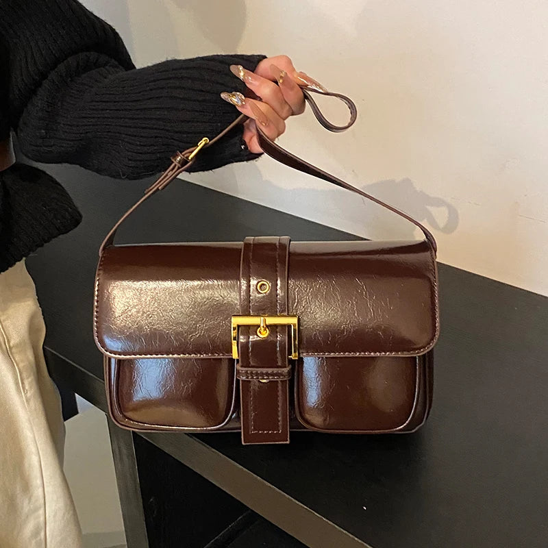 Conjunto 2 Peças Pouch & Clutch – Vintage PU Leather com Corrente para Ombro/Transversal