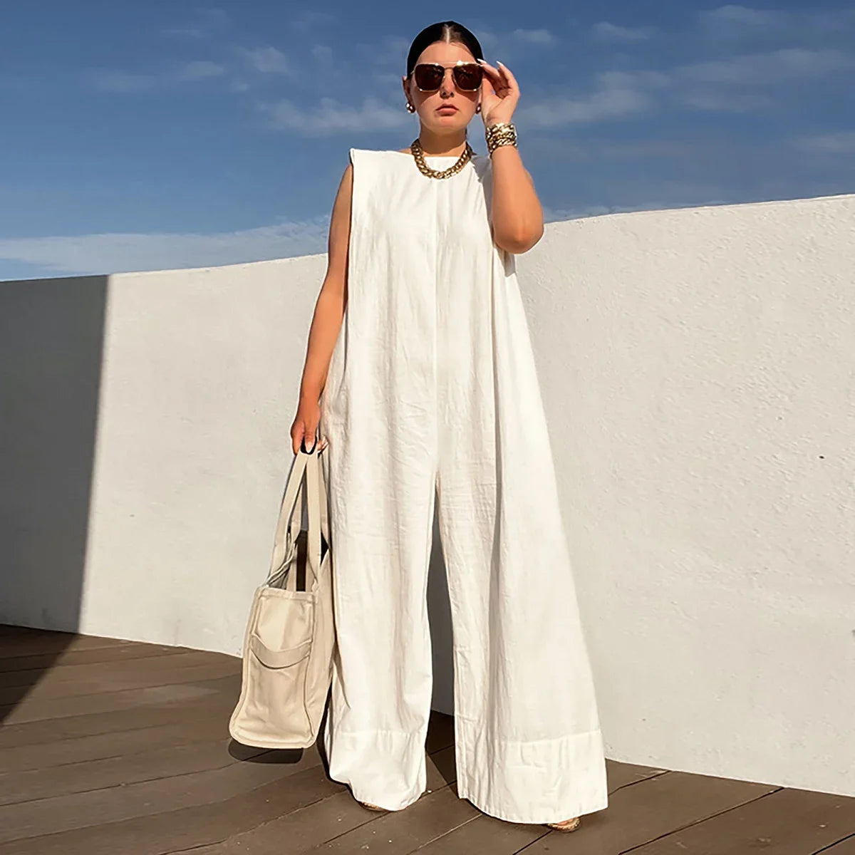 Women's Sleeveless Loose-Fit Jumpsuit – Casual Chic Style