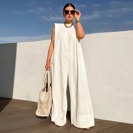 Macacão Feminino Largo Sem Manga – Estilo Casual Chic