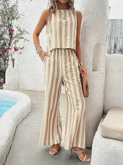 Conjunto Feminino 2 Peças Listrado – Colete & Calça Wide Leg