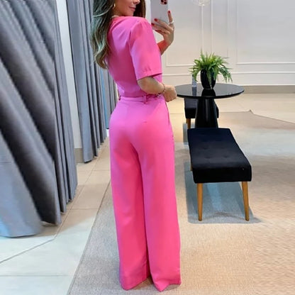 Conjunto Feminino Office – Blusa & Calça Reta de Cintura Alta
