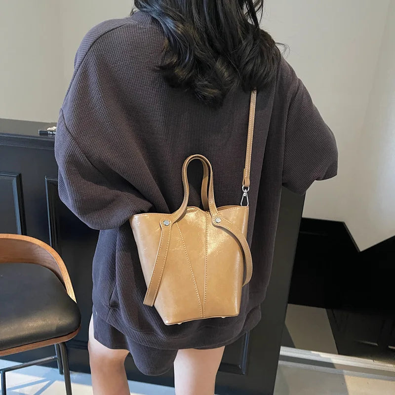 Bolsa Feminina Bucket Multi-Way – PU Couro Impermeável Minimalista