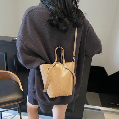 Bolsa Feminina Bucket Multi-Way – PU Couro Impermeável Minimalista