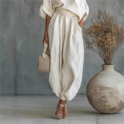 Conjunto Resort Luxe – Ombro Assimétrico & Calça Wide Leg
