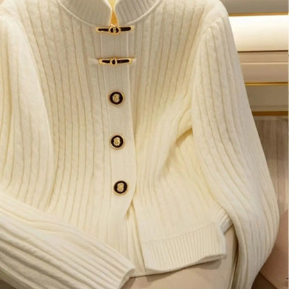 Premium Knit Cardigan – Turtleneck & Elegant Buttons