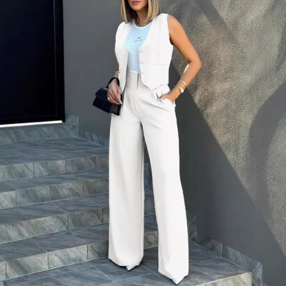 Conjunto Feminino 2 Peças – Colete & Calça Wide Leg