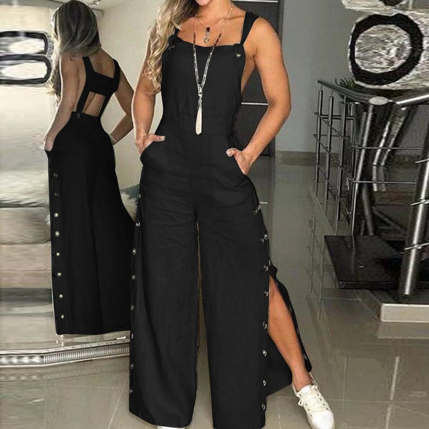 Macacão Feminino de Verão – Sem Mangas com Pernas Amplas