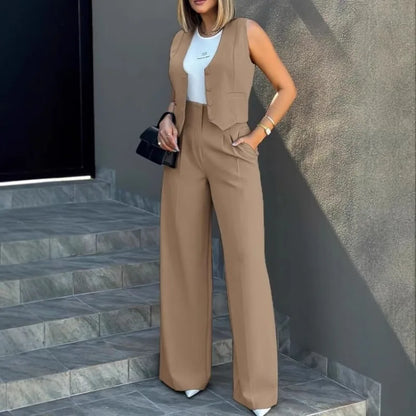 Conjunto Feminino 2 Peças – Colete & Calça Wide Leg