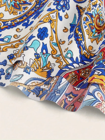 Vestido Longo Estampado com Alças e Cintura Ajustada