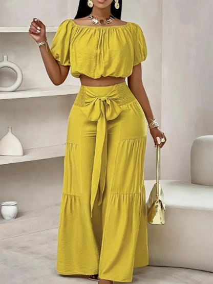 Women's Casual Set – Top & High-Waisted Wide Leg Pants
