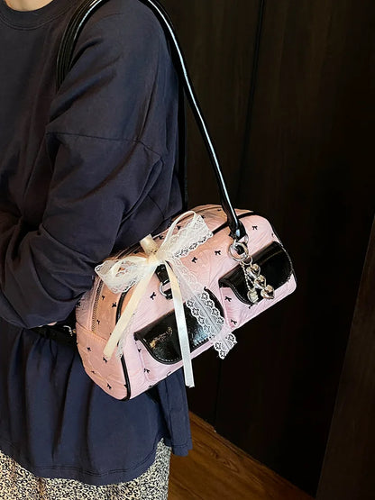 Bolsa Feminina Bow 2025 – Tote “Boston” com Laço & Bolsos, Versátil Ombro/Under-Arm