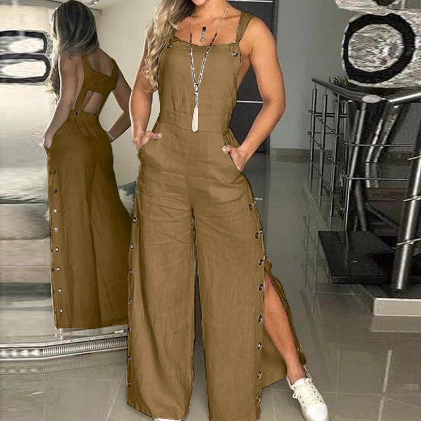 Macacão Feminino de Verão – Sem Mangas com Pernas Amplas