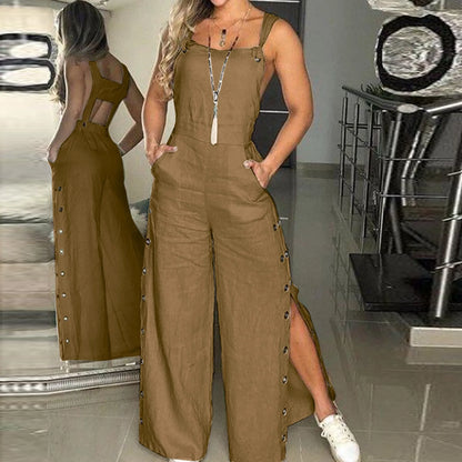 Macacão Feminino de Verão – Sem Mangas com Pernas Amplas