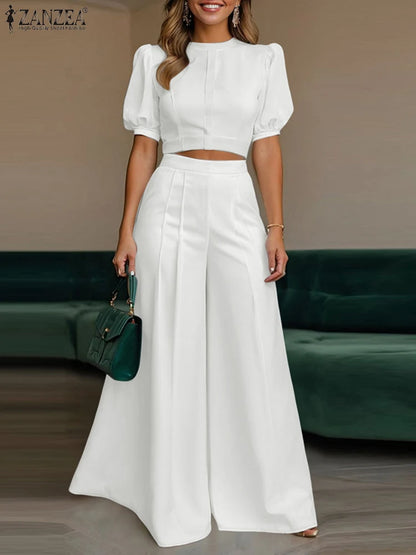 ZANZEA Women's Set – Crop Top & Wide Leg Pants