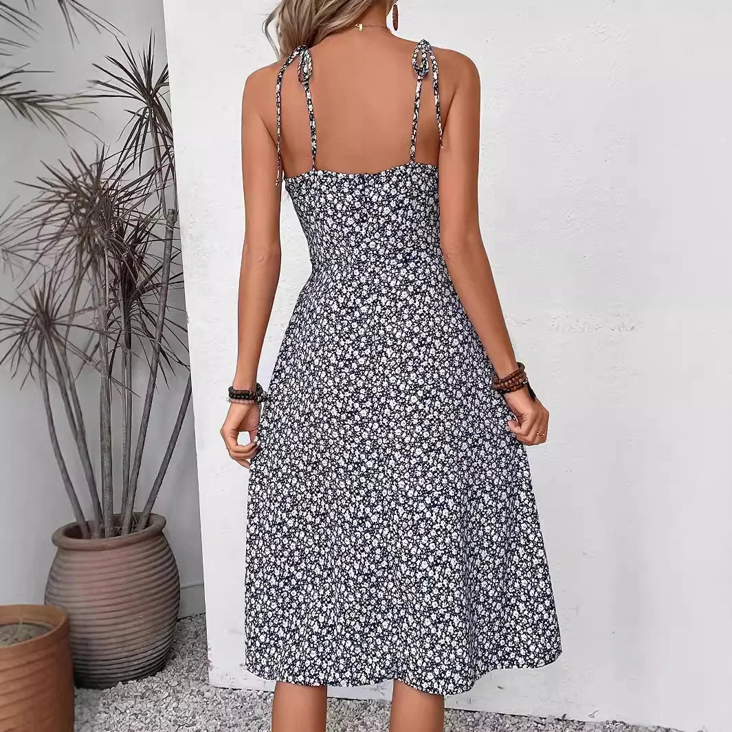 Backless Printed Maxi Dress – Casual Summer Elegance