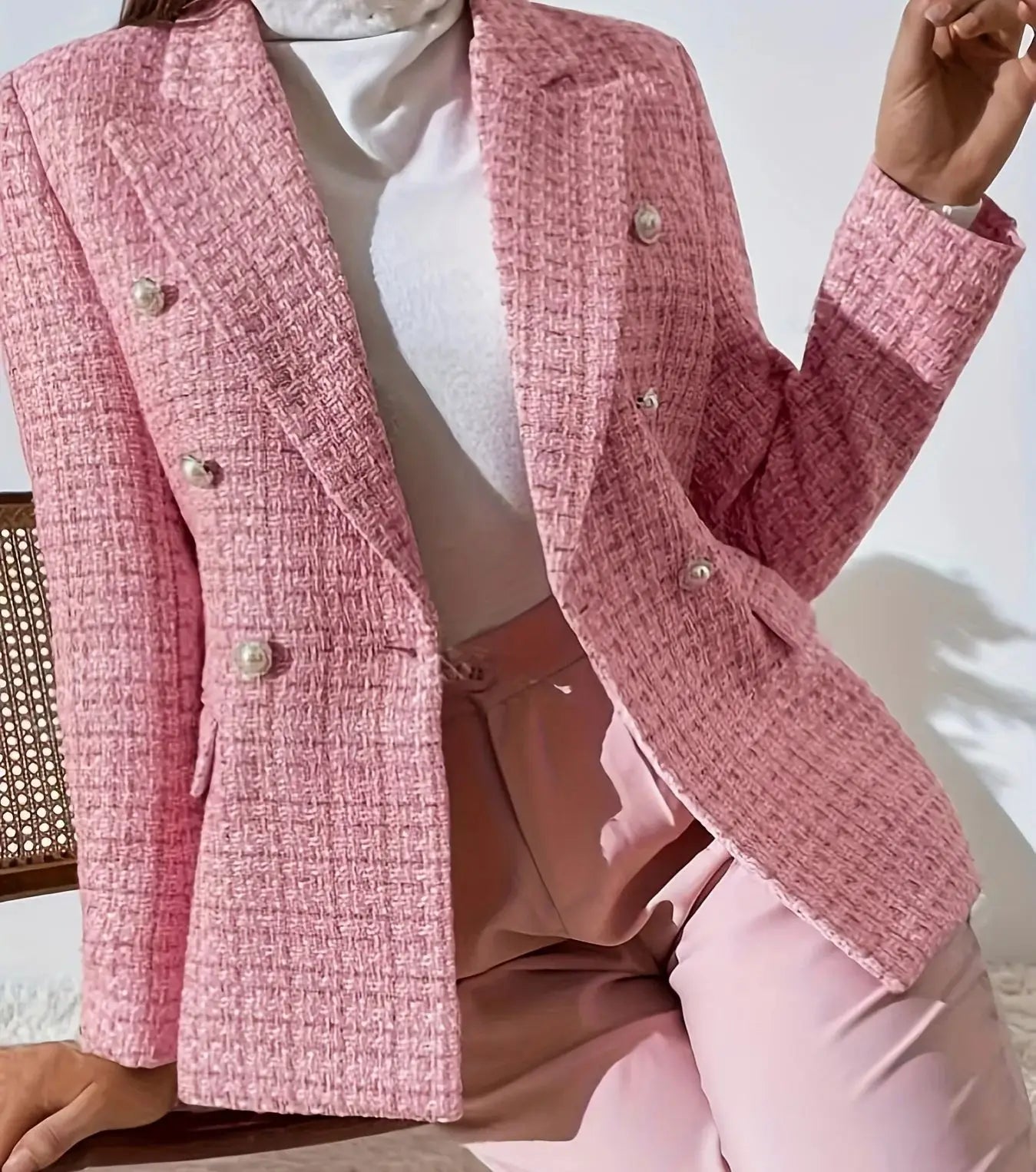Women's Checkered Blazer – Tailored Double-Breasted