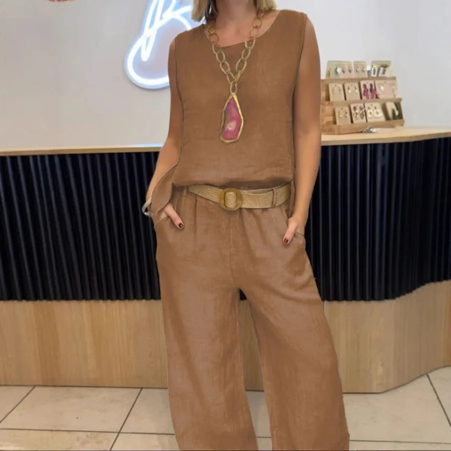 Conjunto Cotton-Linen Chic – Top & Calça 2-Peças