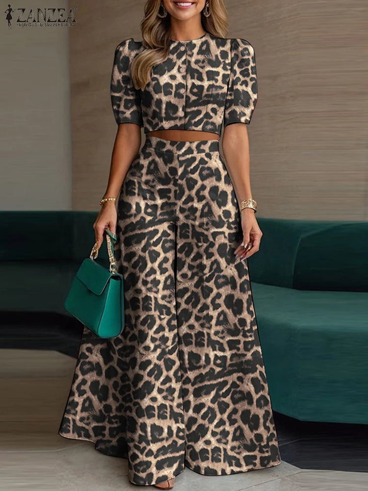 ZANZEA Women's Set – Crop Top & Wide Leg Pants