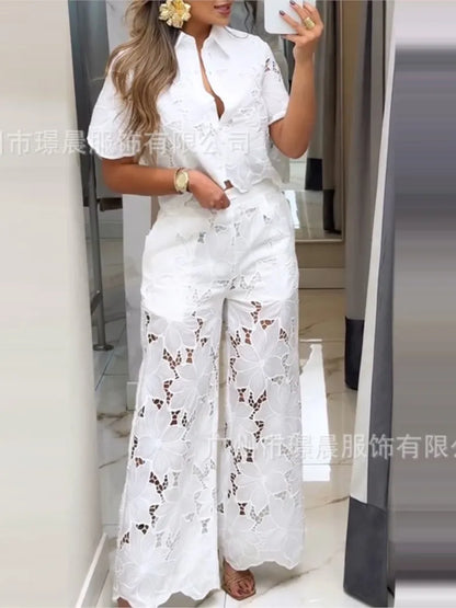 Conjunto Feminino 2 Peças Casual Verão 2025 – Top Manga Curta + Calça Solta