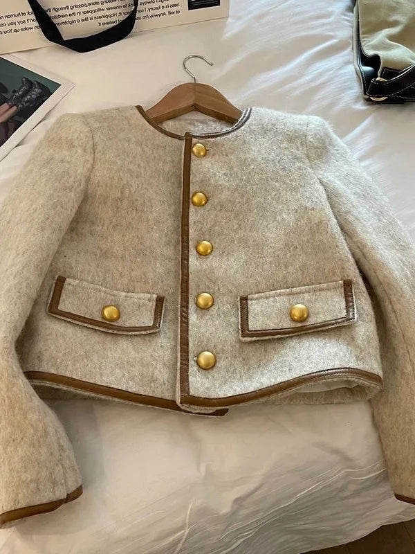 French Chic Coat – Gold Buttons & Slim Elegance