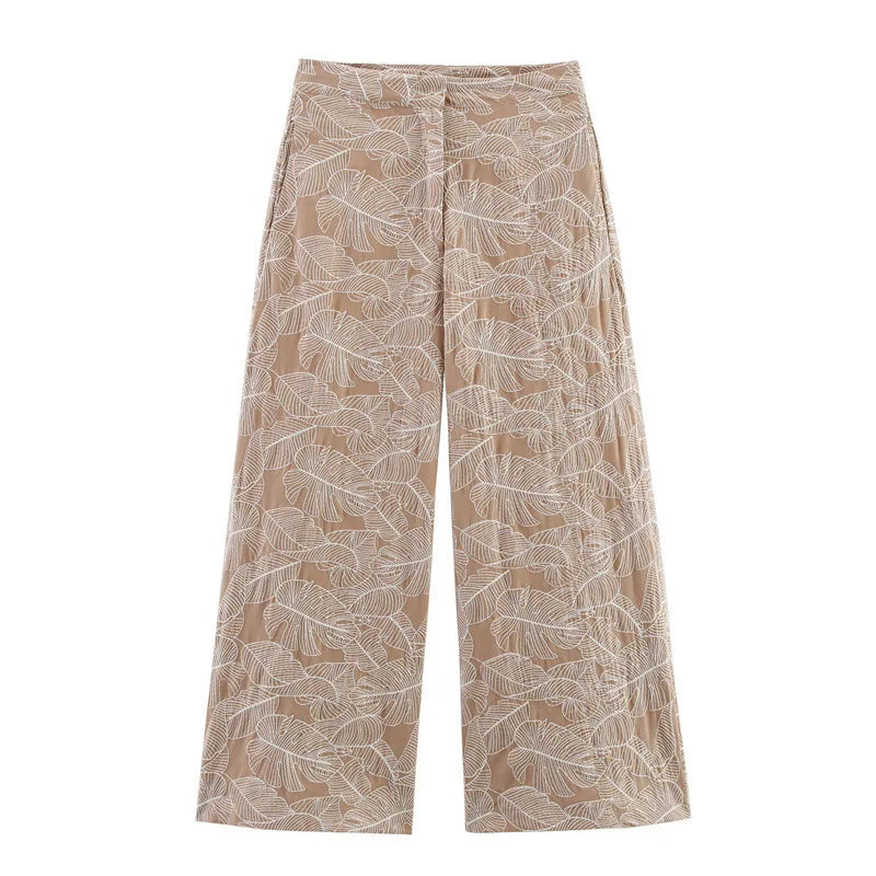 Conjunto Feminino 2 Peças 2025 – Top Sem Mangas Bordado + Calça Reta Estampada