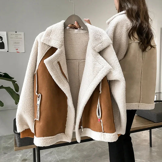 Jaqueta Moto Luxe – Lã Fleece & Estilo Urban Chic