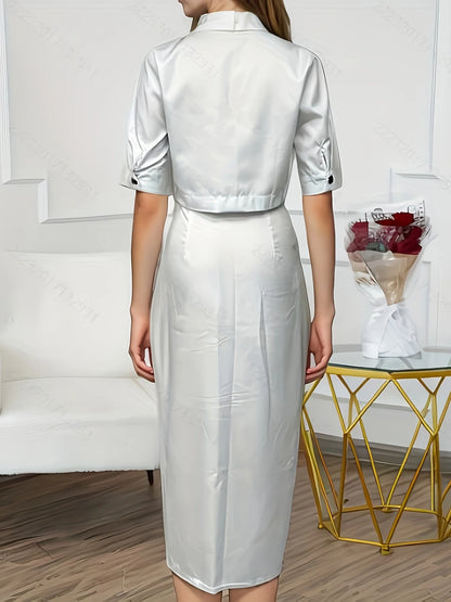 Women's Skirt Set – Button Blouse & Elegant Skirt