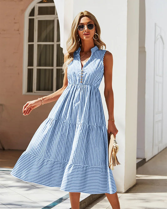Vestido Listrado Summer Chic – Leveza e Elegância para Dias de Sol