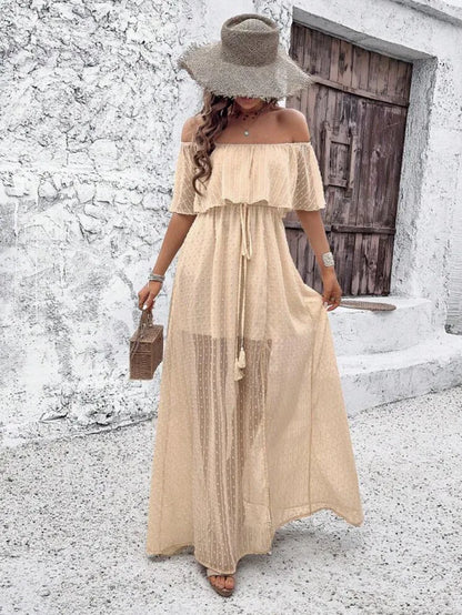 Vestido Feminino Boho Elegante – Manga Curta com Babados