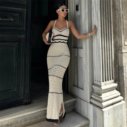 Vestido Feminino Knit Longo – Alça Fina, Silhueta Slim