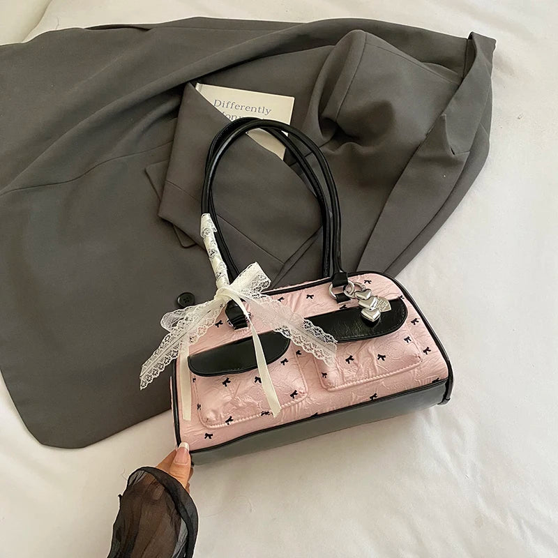 Bolsa Feminina Bow 2025 – Tote “Boston” com Laço & Bolsos, Versátil Ombro/Under-Arm